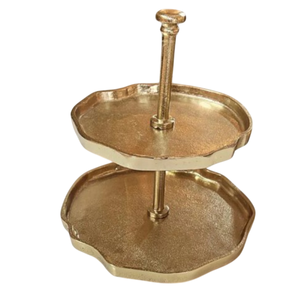 Elegante soporte de exhibición de postres hecho a mano, creativo soporte de metal dorado de 2 niveles para pasteles, soporte para dulces para bodas y decoración del hogar. - Product Image 1