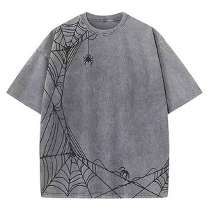 เสื้อยืดโอเวอร์ไซส์ผ้าฝ้ายฟอกกรดสำหรับผู้ชาย สไตล์วินเทจ สตรีทแวร์ ฮิปฮอป แบบเรียบๆ ขายส่งจำนวนมาก ผ้าฟอกกรด โอเวอร์ไซส์ - Product Image 1