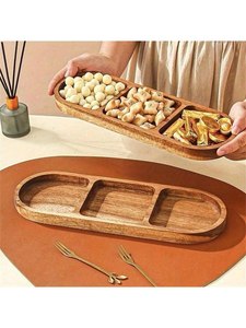 Bandejas de madera, bandeja para servir, bandeja de madera natural, tabla para servir alimentos, bandeja de madera rústica, para cocina y comedor - Product Image 2