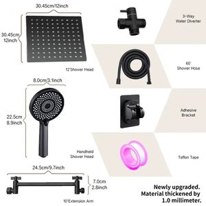 Set doccia a testa quadrata da 12 pollici di livello commerciale con tecnologia a risparmio idrico e opzione portatile per accessori per doccia - Product Image 2