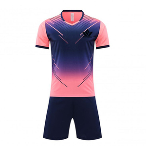 Ensemble de maillot de football personnalisé bleu marine dégradé, col en V, manches courtes, uniforme d'équipe adulte sublimé avec short - Product Image 4