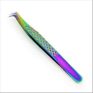 Pince à épiler d'extension de cils de qualité professionnelle en acier inoxydable Diamond Grip Multi Rainbow Plasma Coating 11.5 cm 12.5 cm Size - Product Image 1