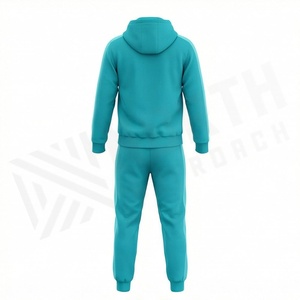 Men's Teal Color Blocking Tracksuit Hooded <b>Full</b> <b>Zip</b> <b>Sweatshirt</b> With Side Pockets Casual Sportswear Autumn Wear - Product Image 2