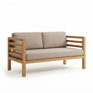 Modern Solid <b>Wood</b> Double <b>Sofa</b> Elegant Slatted <b>Frame</b> 2 Seater Loveseat Couch <b>For</b> Rustic Living Room Setup Art Design Pure Art Set - Product Image 1