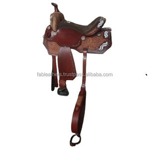 Sillín de caballo de placer occidental de cuero genuino hecho a mano más vendido de alta calidad para montar carreras y ganadería - Product Image 1