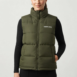 Trendy Olive Green <b>Women</b> Quilted Padded Vest Jacket <b>Sleeveless</b> Winter Outerwear High Collar Full Zip Casual Wear Puffer - Product Image 3