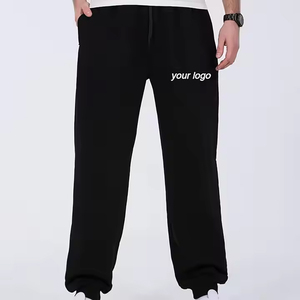 <b>Men's</b> Black Cotton Acid Wash Straight Vintage Sweatpants Elastic Waist with Pockets Right Leg Logo Autumn Wear - Product Image 3