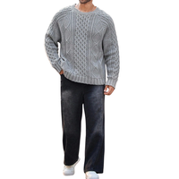 Suéter de Invierno Grueso de Punto para Hombre, Talla Grande, Mezcla de Lana/Acrílico Suave, Corte Holgado Informal, Estilo Vintage, Patrón 3D, Cuello Redondo