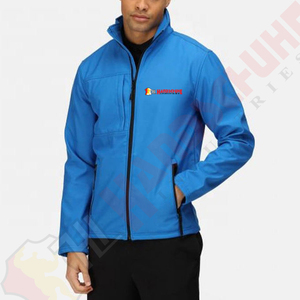 Blue <b>Men's</b> <b>Soft</b> <b>Shell</b> <b>Jacket</b> With Zip Fly And Front Logo Regular Fit Water Resistant Outdoor Wear Autumn Season - Product Image 3