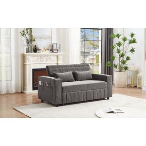 61.4\" Modern Grey Pull-Out <b>Sofa</b> <b>Bed</b> <b>Convertible</b> Loveseat with Adjustable Backrest for Living Room - Product Image 4