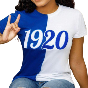 เสื้อยืดแขนสั้นผ้าฝ้ายสีน้ำเงินทรงปกติ คอกลม สำหรับผู้หญิง Zeta Phi Beta Chenille 1920 รุ่นลำลอง 1920 - Product Image 1