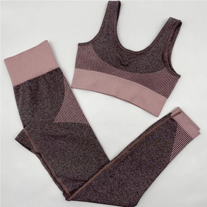 Ensemble de yoga côtelé : Leggings taille haute longueur intégrale et crop top dos nageur, couleur unie, respirant, sans couture, en Spandex et Polyester - Product Image 4