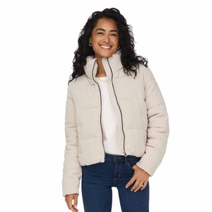 Chaqueta acolchada con capucha para mujer, abrigo corto grueso de invierno con cremallera, color gris claro liso - Product Image 4