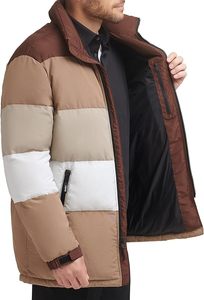 Blouson matelassé pour homme à blocs de couleur, col montant, coupe-vent, rembourrage en polyester, hiver, décontracté, coupe régulière, fermeture éclair - Product Image 3