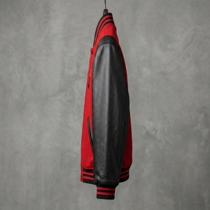 Custom Red Black <b>Letterman</b> <b>Jacket</b> Wool Body Leather Sleeves Snap Button Embroidered Patch College Style <b>Jacket</b> - Product Image 2