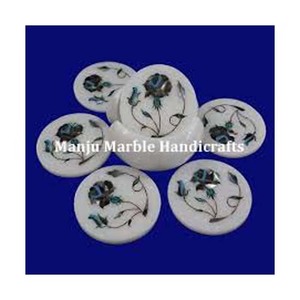 Pure White Premium Best Class Design Top Product Marble Inlay Coaster Set With Round Shape For Home And Hotel Decoration Item - Product Image 6
