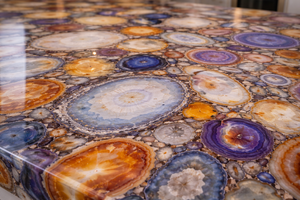 Mesa de Comedor de Ágata de Lujo, Tablero de Piedra Preciosa Natural, Mesa de Losa de Ágata Colorida, Muebles de Piedra de Diseño, Decoración Moderna de Lujo - Product Image 3