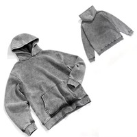 Hoodie Musim Dingin 100% Katun Acid Wash Khusus untuk Pria, Biru, Oversized, Streetwear, Pullover dengan Hoodie, Pakaian Kasual Fashion Pabrik OEM