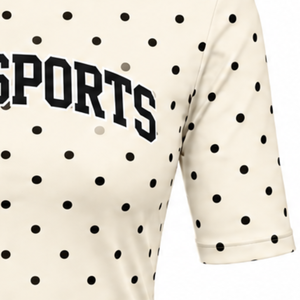 T-shirt personnalisé à pois pour femme, col montant, manches courtes, coupe ajustée, extensible, imprimé, décontracté, mode estivale, vente en gros - Product Image 5