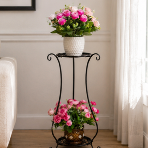 Support à fleurs en fer à double couche avec finition peinte pour décoration de jardin intérieur/extérieur, forme irrégulière autoportante - Product Image 1