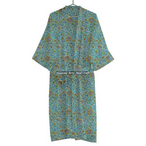 Main Bloc Imprimé Premium Coton Tissu Peignoir Floral Imprimé Casual Printemps Maxi Robe Parti Style - Product Image 5