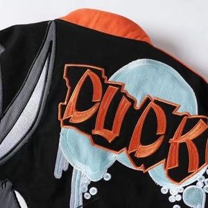 Blouson Bomber Homme Noir Orange Broderie Personnages Streetwear Automne Col Rabattu Coupe Classique - Product Image 2