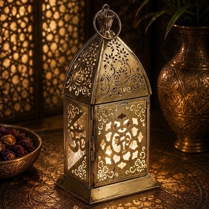 Wholesale Handmade Eco-Friendly White Metal/Glass Perforated Lantern Designer Moroccan Cutwork <b>Table</b> <b>Lamp</b> Minimalist Home Decor - Product Image 5