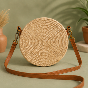 Bolso Bandolera de Yute Ecológico para Mujer, con Correa Única, Diseño Geométrico, Cierre de Cremallera, para Uso Diario - Product Image 3