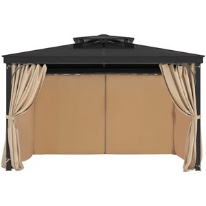 12' X 10' X 7.3' Outdoor Patio Canopy Gazebo 4-Panel Khaki Privacy Curtains <b>Zippers</b> <b>Replacement</b> Gazebo Canopies Pergolas - Product Image 1