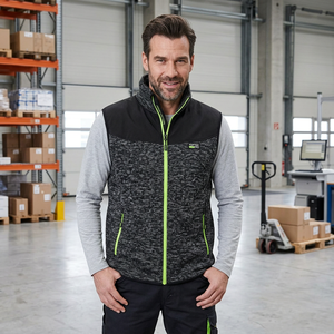 Gilet zippé en polaire noir et gris pour homme avec accents verts, coupe droite, col montant, color block, décontracté, pour l'automne, style workwear, sweat-shirt - Product Image 2