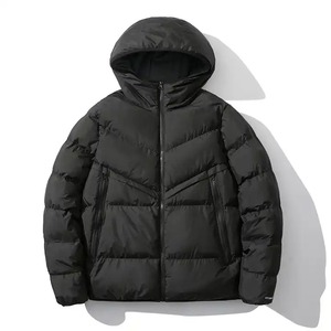 Men's Black Quilted Puffer <b>Jacket</b> With Detachable Hood Zipper Closure Windproof Thick Winter Casual Regular Fit Solid Color - Product Image 5