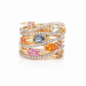 18K Multi Gemstone Crossover <b>Cocktail</b> <b>Ring</b> for Women-Oval Cut Peridot Citrine Garnet & Topaz Prong Setting - Product Image 2