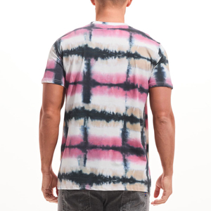 T-shirt à manches courtes tie-dye pour homme de qualité supérieure, col rond, décontracté, tricoté, coupe régulière, motif à carreaux rose, noir, blanc 2026 - Product Image 3