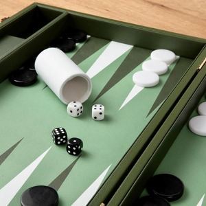 Backgammon <b>Set</b> Foldable Green Board with White and Black Checkers <b>Dice</b> and Cups for Playing Custom Size Unisex - Product Image 4