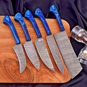 Juego de Cuchillos de Chef de Acero de Damasco Premium Hechos a Mano de Alta Calidad, 5 Piezas, Juego de Cuchillos de Chef Hechos a Mano Personalizados con Estuche de Cuero, Venta al Por Mayor - Product Image 6