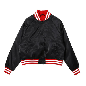 Chaqueta Bomber con Bordado Chenille, Satén de Seda Color Granate, Diseño Frontal con Impresión por Transferencia de Calor Personalizada, Forro, Estilo Urbano, Invierno - Product Image 6