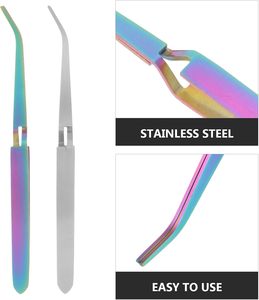 Pince à ongles en acier inoxydable avec pointe fine courbée, outil plat réutilisable, pince à épiler pour manucure, couleur arc-en-ciel - Product Image 6