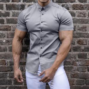 Men's Muscle Fit Mandarin Collar Short Sleeve t Shirt 2026 Athletic Fit Solid Casual Summer Party Wear Button <b>Down</b> Top HD - Product Image 4