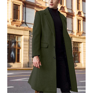 Abrigo Largo de Lana para Hombre, Solapa con Muescas, Frente Abierto, Bolsillos con Parche, Abrigo Cálido de Invierno, Verde - Product Image 6