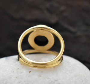 Bague en onyx noir plaquée or 18 carats, bague unisexe en argent faite à la main avec onyx noir - Product Image 3