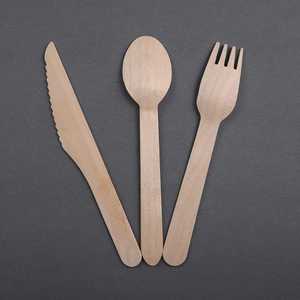 Juego de Cubiertos Desechables Ecológicos de Madera, 100% Madera de Abedul Natural Compostable, Tenedor, Cuchara y Cuchillo para Fiestas y Eventos - Product Image 1