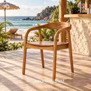 Premium Indonesian Teak <b>Wood</b> <b>Armchair</b> Contemporary Curved Wooden Dining Chair for Hotel Restaurant Resort - Product Image 1