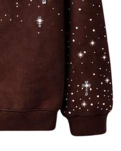 Sudadera con capucha para hombre, extragrande, de forro polar grueso, con cruz de pedrería marrón, bolsillo canguro, estilo streetwear personalizado, de fabricante - Product Image 4