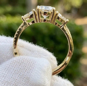 Sparkledge Creation LR-28 Durable 3CT Oval Lab Grown Diamond Three <b>Stone</b> Engagement <b>Ring</b> E VVS2 Pear Accent Gold IGI Certified - Product Image 3