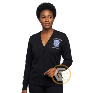 GREEK TREASURES Cárdigan Personalizado de la Hermandad Zeta Phi Beta para Mujer, Invierno, Acrílico Sólido, Cuello en V, Casual, Tejido Plano, 12GG - Product Image 3
