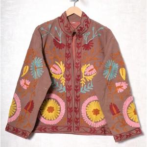 Chaqueta de Moda Bohemia Tejida a Mano con Cuello Alto y Bordado de Algodón Transpirable para Invierno, Estilo Suzani, para Mujer - Product Image 2