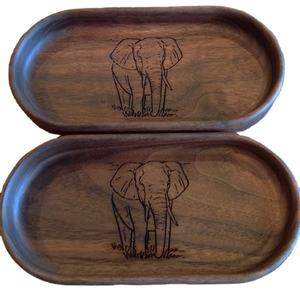 Handcrafted oval wooden tray with <b>elephant</b> engraved design decorative serving platter set for ethnic home decor and <b>gifting</b> use - Product Image 1