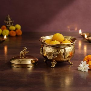 Brass Elephant Handi with Lid Antique Finish Decorative Storage Pot with <b>Floral</b> Design Legs Masala <b>Box</b> Dry Fruit Contain - Product Image 5
