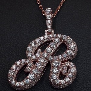 Colgante Personalizado con Letra R de Laboratorio, con Incrustaciones de Diamantes VVS de Corte Redondo, Plata 925 y Oro Rosa de 14K, Charm Inicial Personalizado, Joyería al por Mayor - Product Image 1