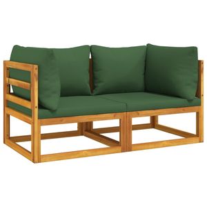 Sofá de Esquina para Jardín de Madera de Acacia Maciza y Poliéster con Cojines Verdes, Tamaño Estándar - Product Image 2